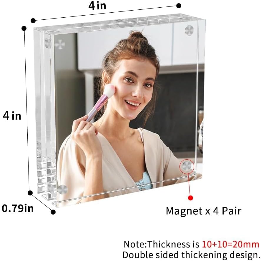 4 Pack Square Acrylic Picture Frames 4x4 Clear Photo Frame Business Card Frame Magnetic Picture
