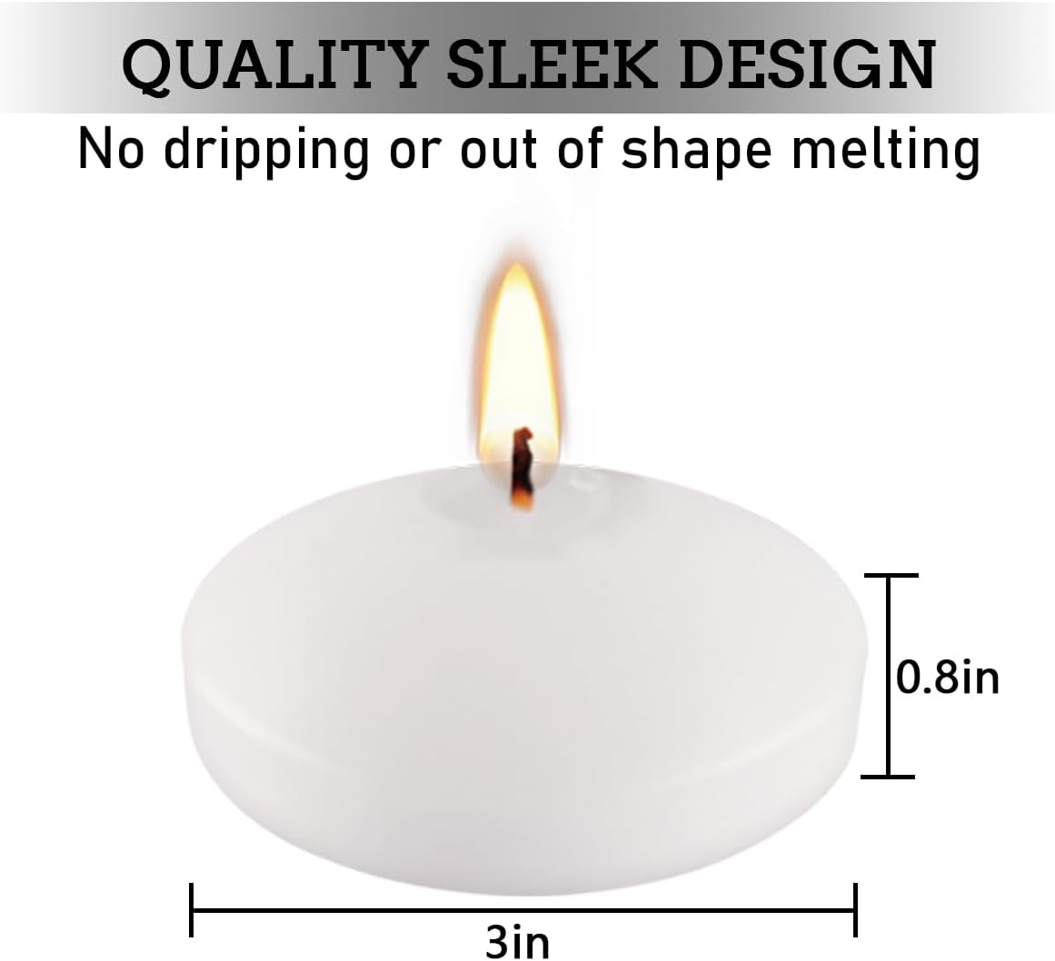 3 Inch Floating Candles Set of 24, Unscented White Candles for Wedding, Pool Party, Holiday