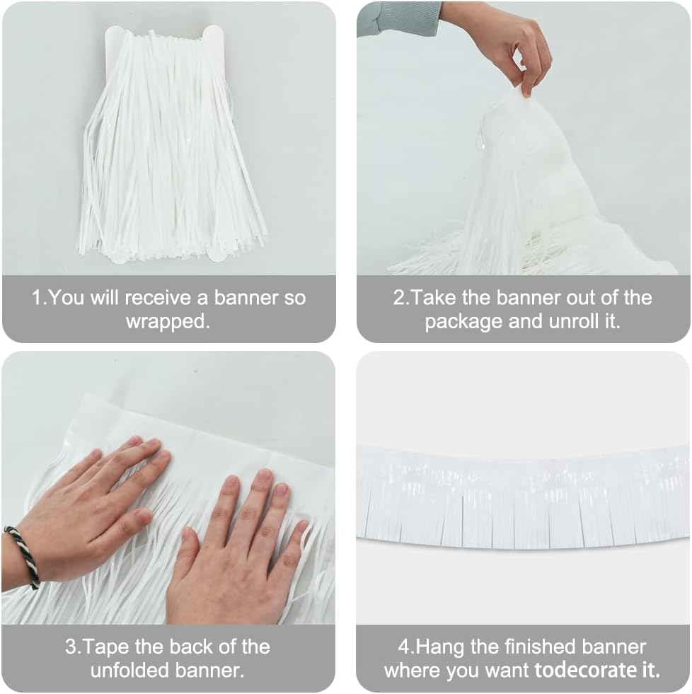BEISHIDA 3 Packs Metallic Foil Fringe Garland Macaron White Wall Hanging Tinsel Fringe Banners for