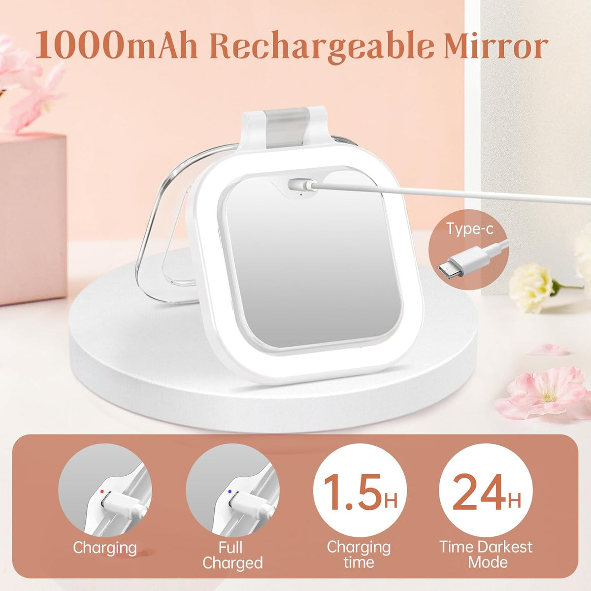 Compact Travel Makeup Mirror with Lights, 1X/30X Double-Sided Magnifying Mirror, 3 Color LED