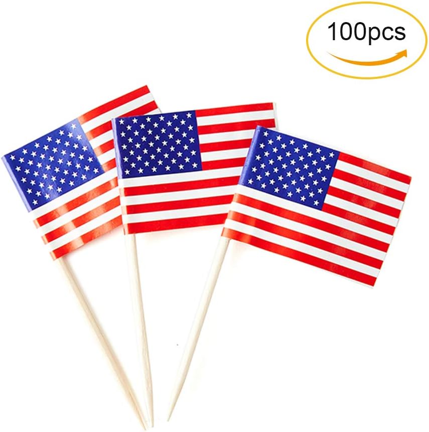 American Flag USA Flag, Small Mini American Toothpick Flags for Food, Cupcakes, Cocktails