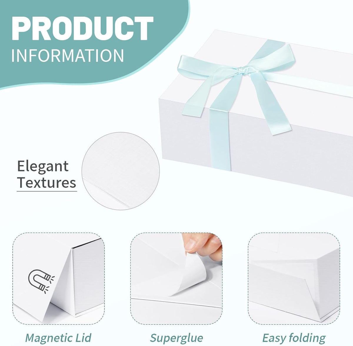 Rinrda 5 Pack Large White Gift Box,13.75"x9"x4.5", Gift Boxes with Magnetic Lids for Presents