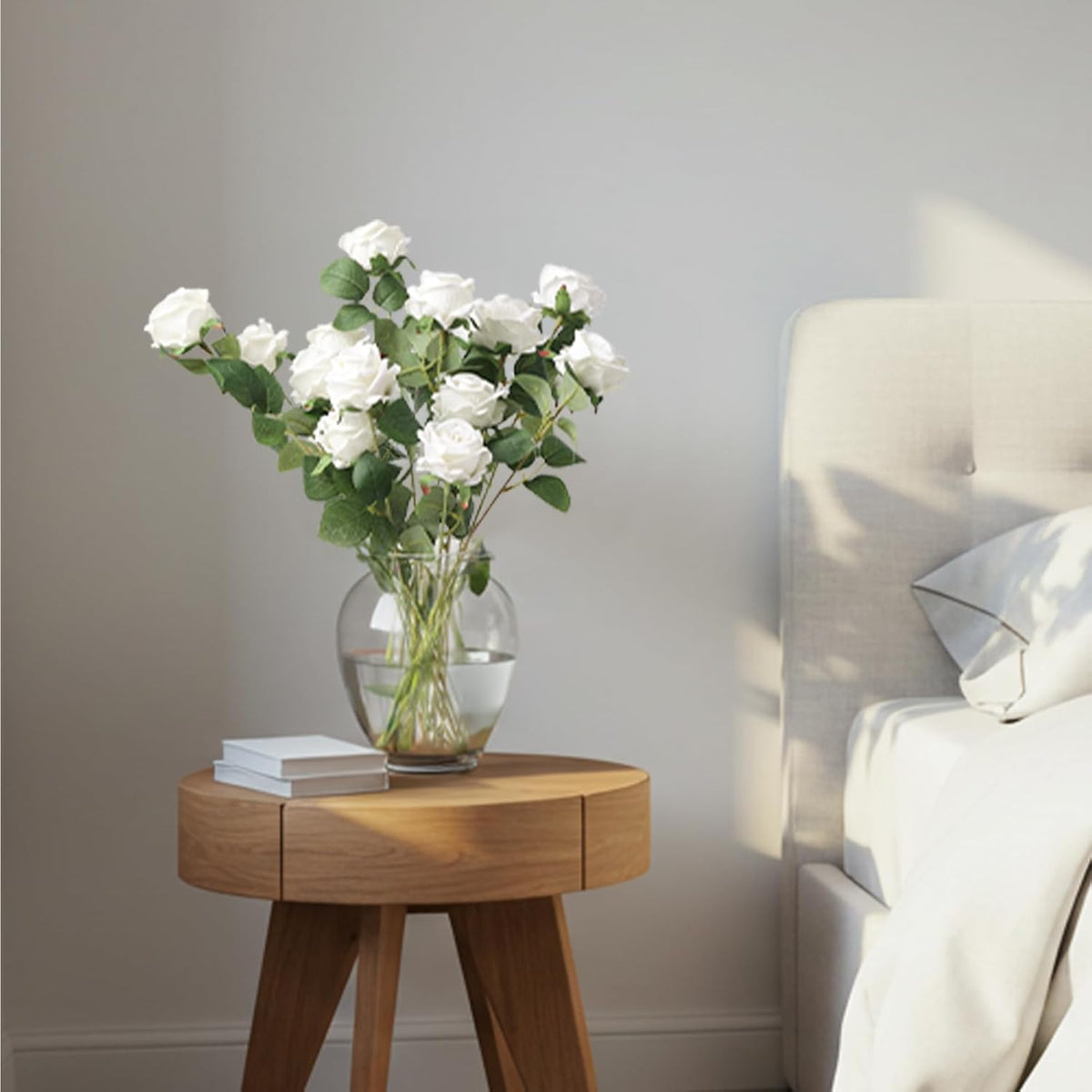 60PCS Artificial Roses Bulk, White Velvet Silk Fake Roses, Realistic White Flowers for Wedding