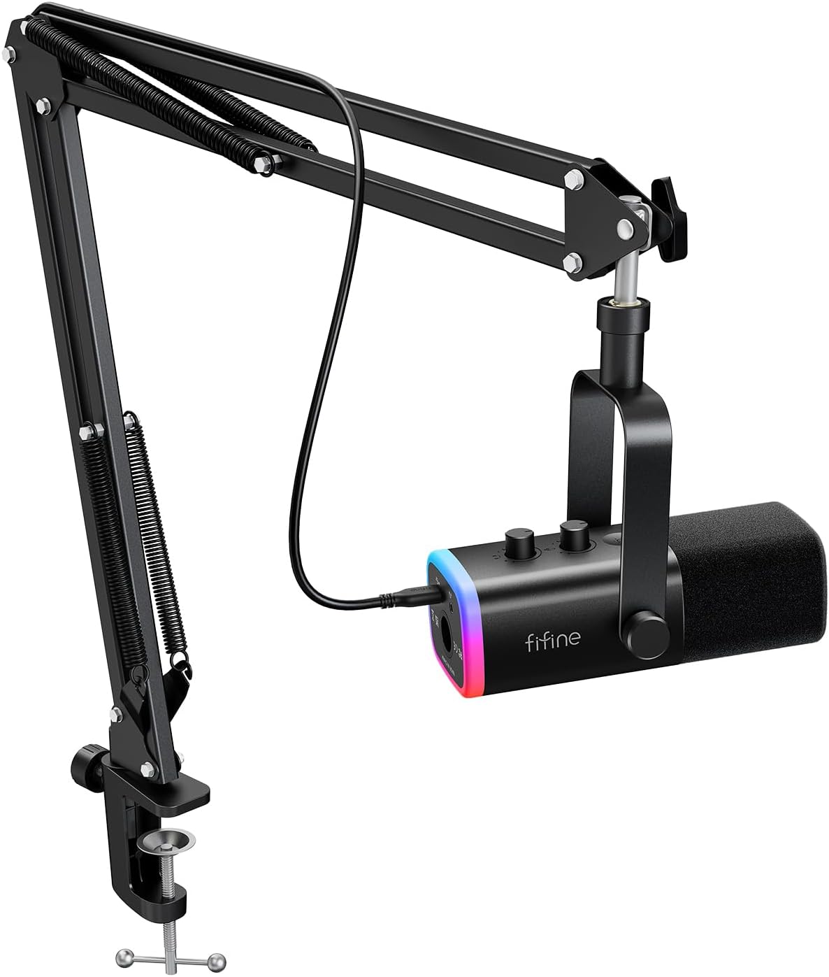 FIFINE XLR/USB Gaming Microphone Set, Dynamic PC Mic for Streaming Podcasting, Computer RGB Mic Kit