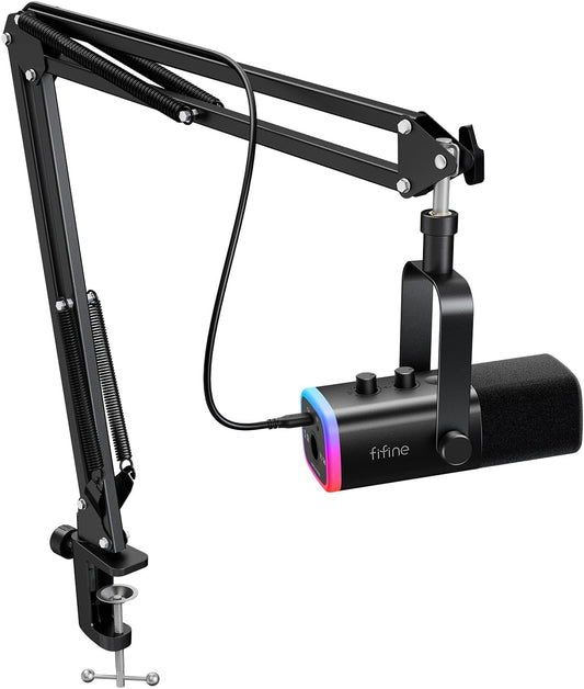 FIFINE XLR/USB Gaming Microphone Set, Dynamic PC Mic for Streaming Podcasting, Computer RGB Mic Kit