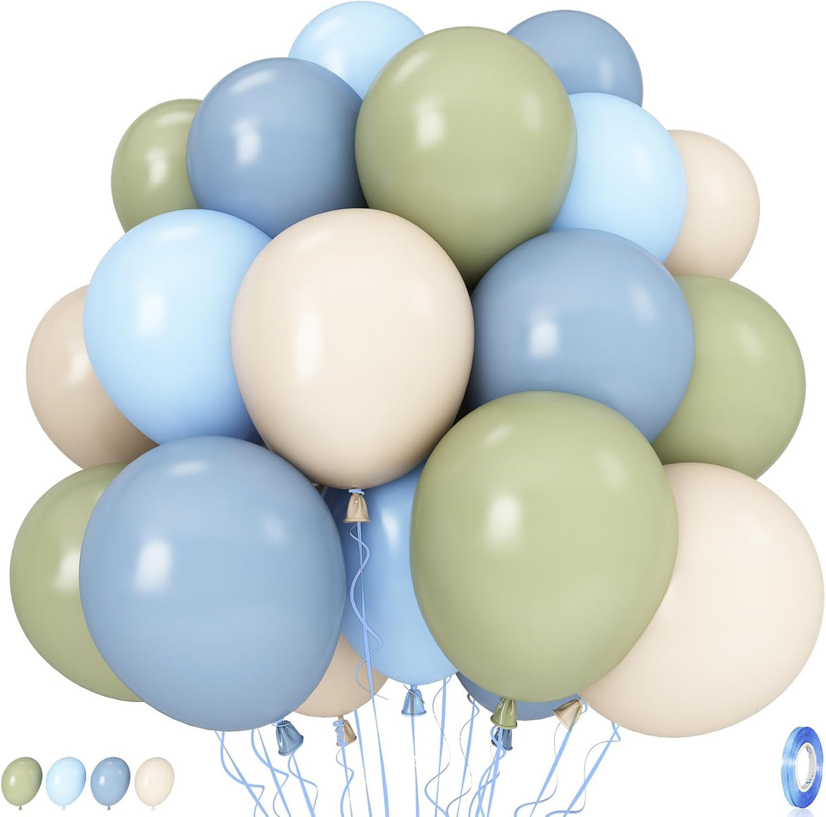 Sage Green and Blue Balloons, 35PCS Olive Green Dusty Blue Beige Cream Latex Balloon, Baby Boy