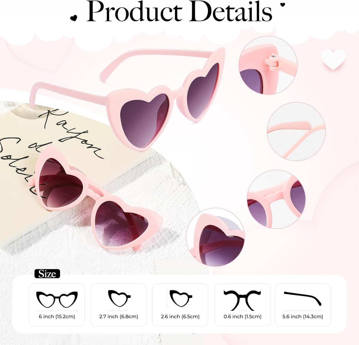 YOGFIT Heart Sunglasses for Women Fashion Classic Love Eye Protection Sunglasses Vintage Cute Heart