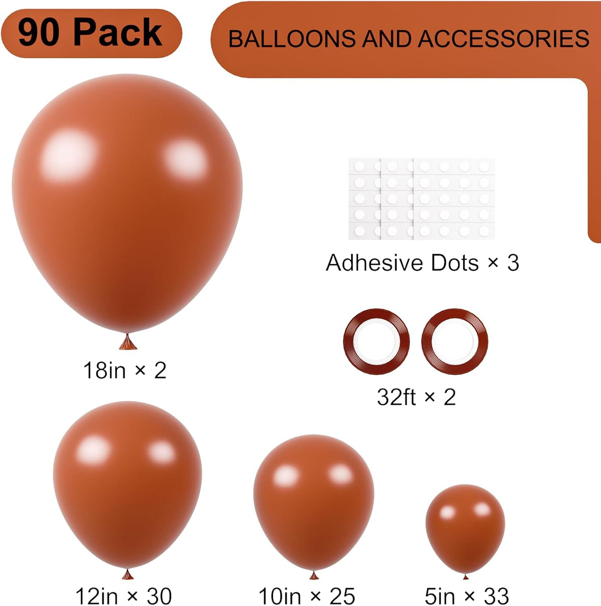 90pack Coffee Balloons Different Size 18/12/10/5 Inch Coffee Balloon Garland Arch Kit for