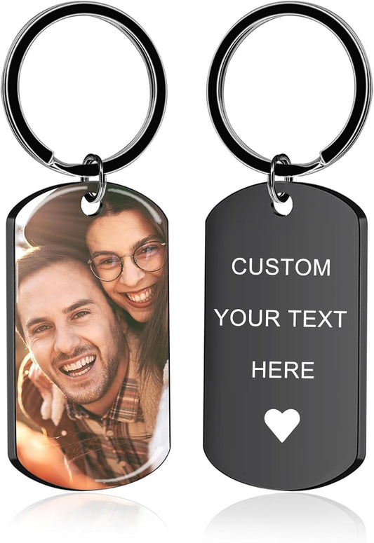 Custom Keychain with Picture - Personalized Photo LOGO Text Customized Key Chain for Boyfriend Dad