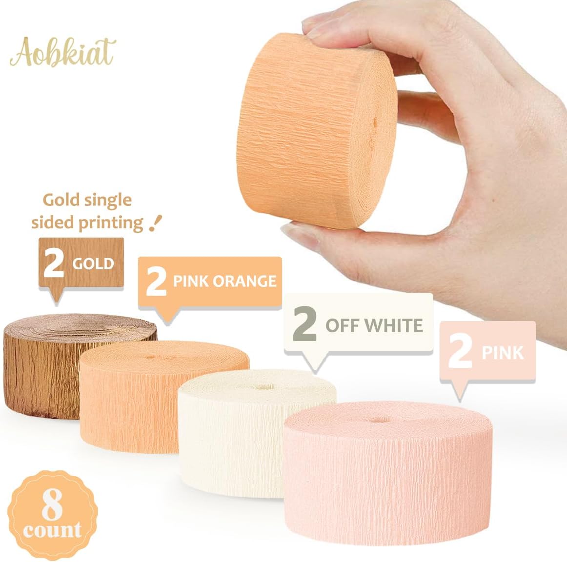 AOBKIAT Wedding Decor Gold Pink Orange Gold Crepe Paper 8 PCS Streamers Party Decorations for