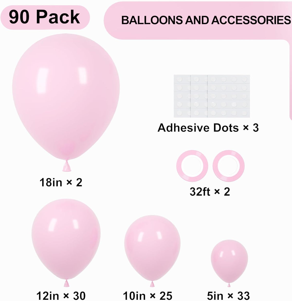 90pack Light Pink Balloons Different Size 18/12/10/5 Inch Pastel Pink Balloon Garland Arch Kit for