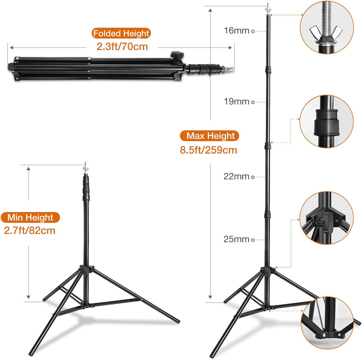 Yesker 8.5X10ft Background Stand Backdrop Support System Kit Photo Video Studio Adjustable Backdrop