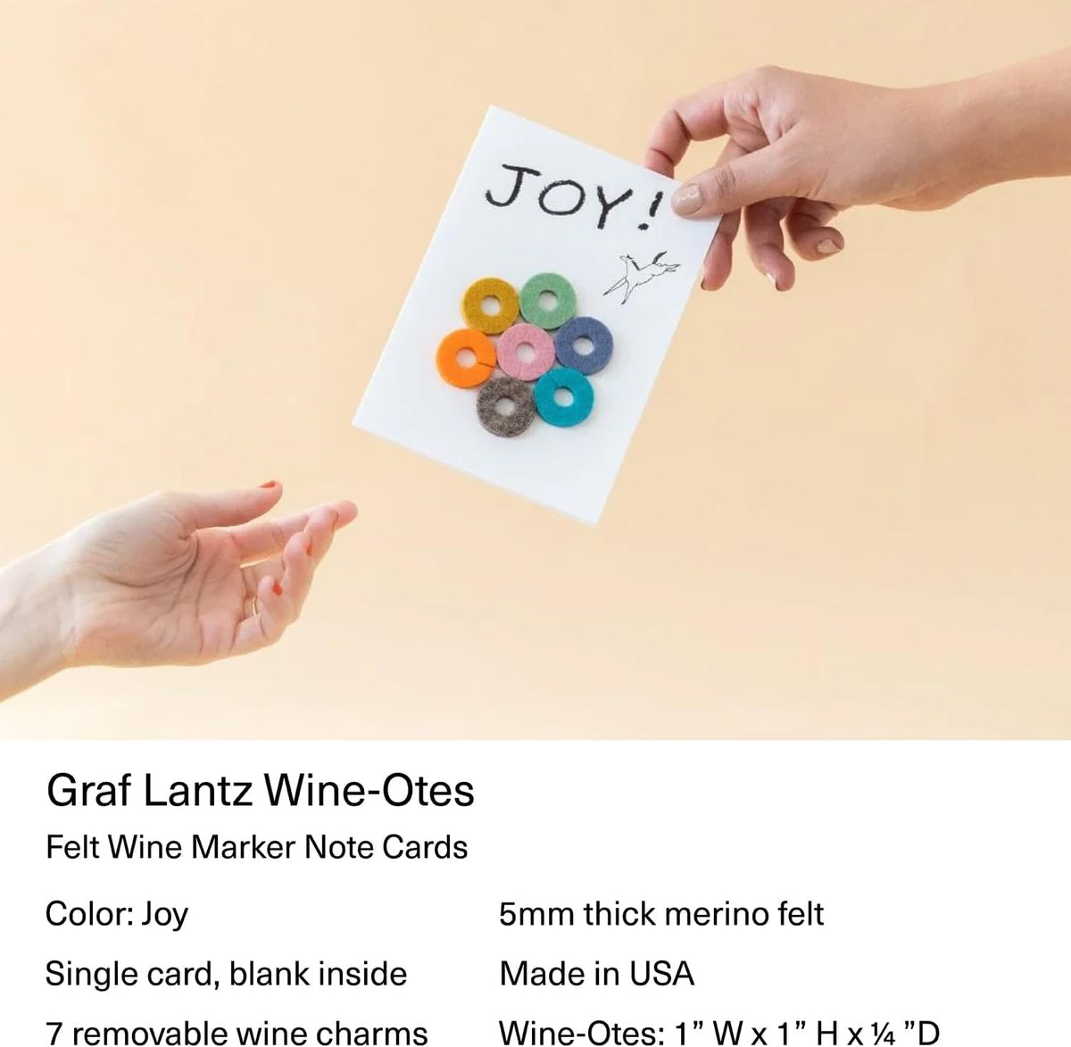 Graf Lantz - Wine-Ote's Merino Wool Wine Glass Charms (Joy) 7 Count - Drink Markers with Note Card