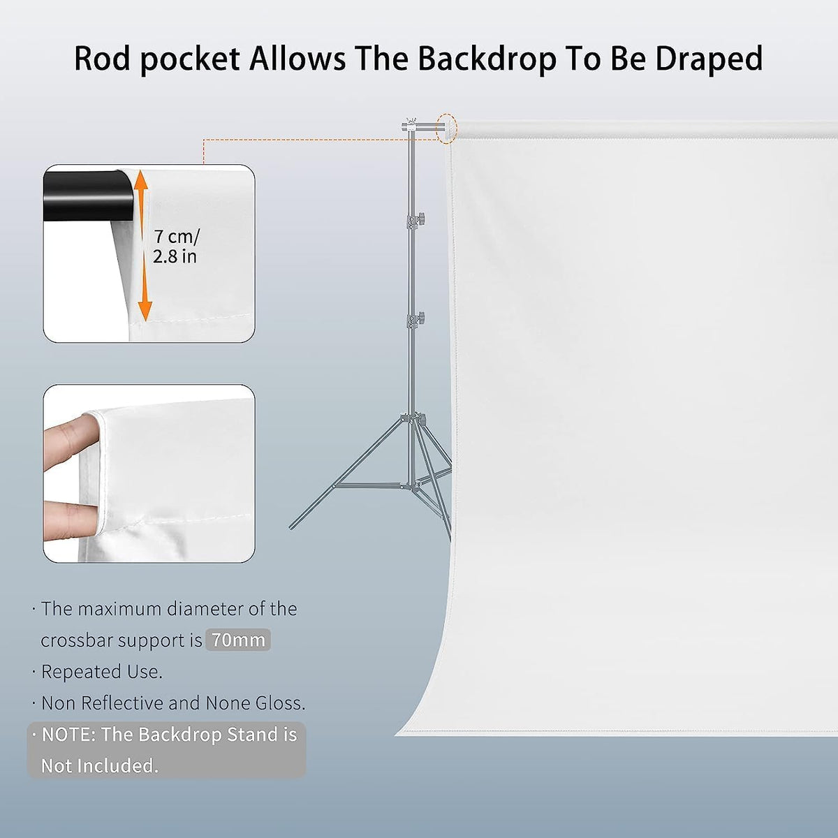 8X10 FT White Backdrop, 100% Polyester Photography Background Curtain Screen, Foldable White Screen