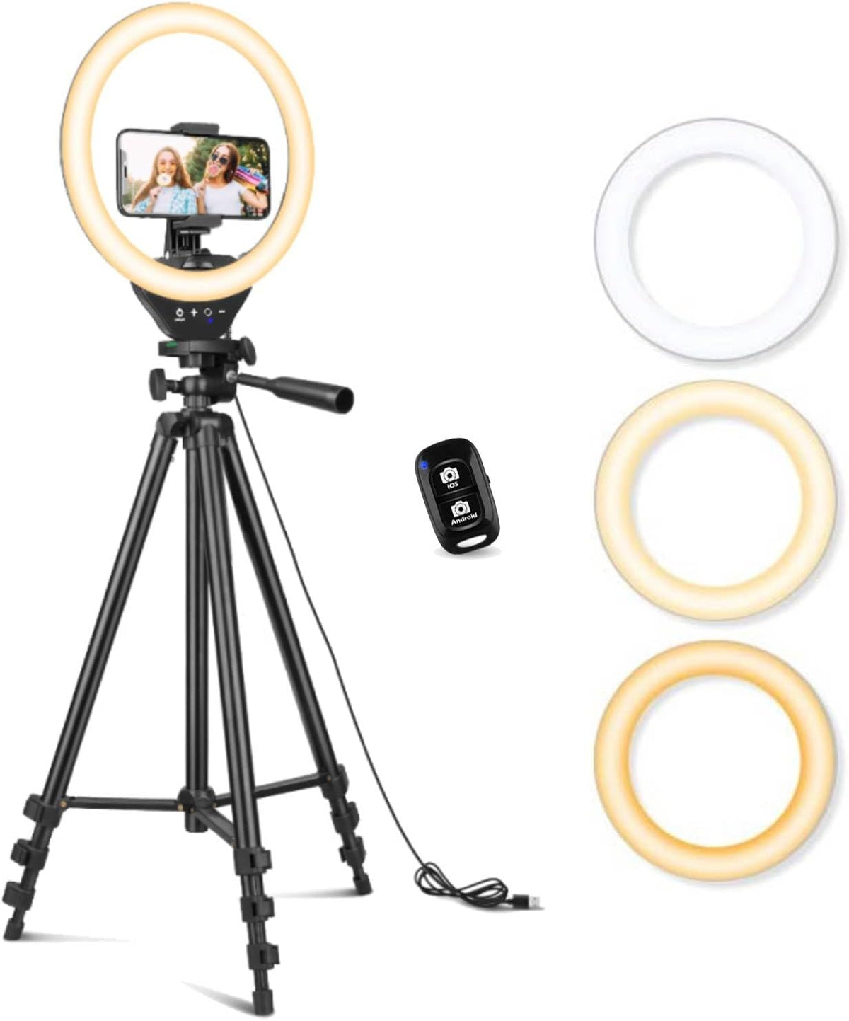 Sensyne 10'' Ring Light with 50'' Extendable Tripod Stand, LED Circle Lights with Phone Holder for
