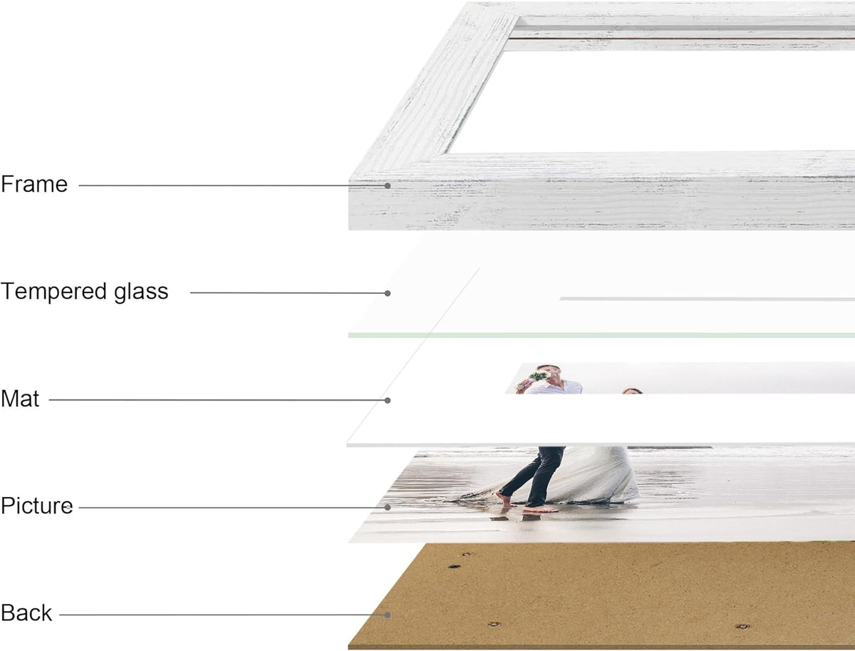 9x12 Picture Frame Set of 4 with Tempered Glass, Distressed White Frame Display 6x8 Picture with