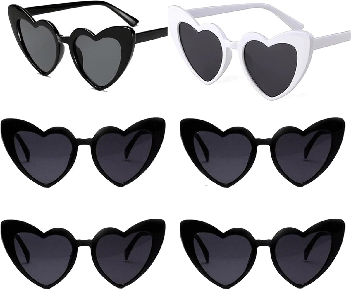 Bachelorette Party Favor Sunglasses 6 Pack,Retro Cat Eye Heart Sunglasses for Women,Bridesmaid