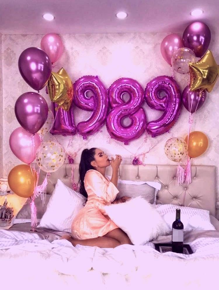 Rosy Purple Foil Number 8 Balloon 40 Inch, Helium Mylar Eight Number 8 18 28 38 48 58 80 88