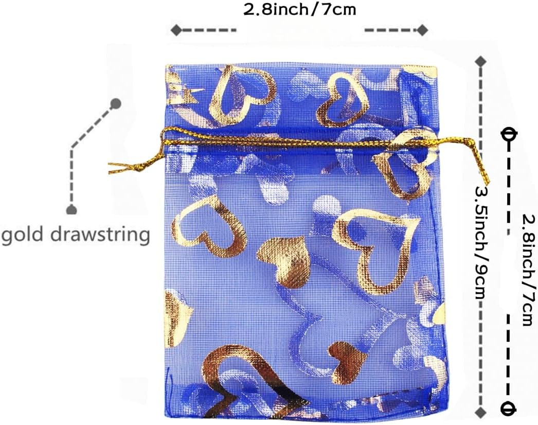 100 Pack 2.8 x 3.5 Inch Flower Heart Organza Jewelry Gift Pouch Candy Pouch Drawstring Wedding