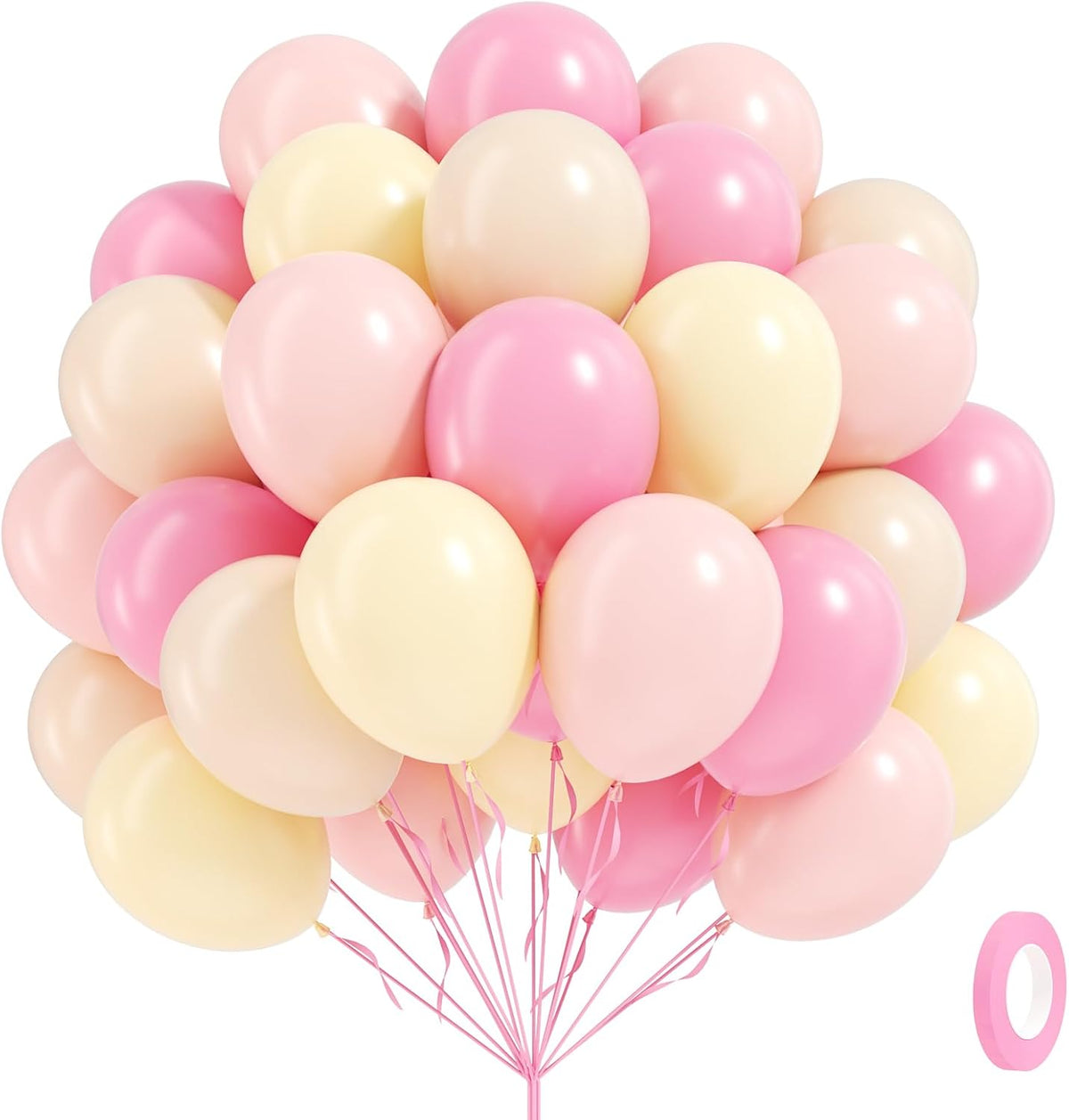60pcs Pink and Yellow Balloons 12inch, with Sand White Latex Balloons for Anniversary Wedding Baby