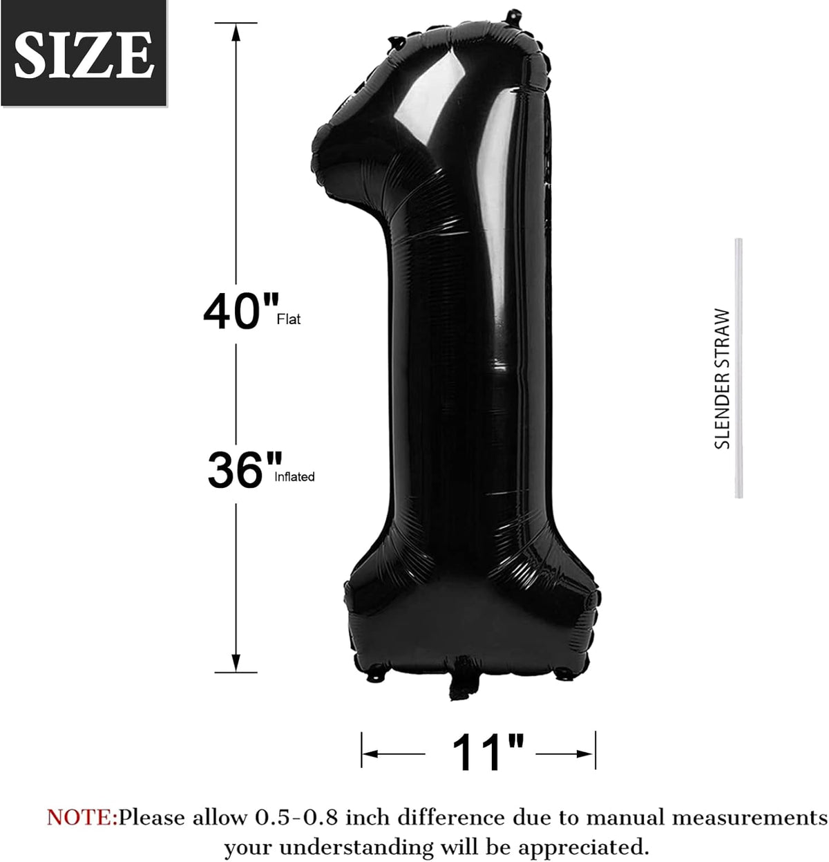 40 Inch Black Number Balloon 0-9(Zero-Nine), Big Size Happy Birthday Balloon, Foil Helium Big