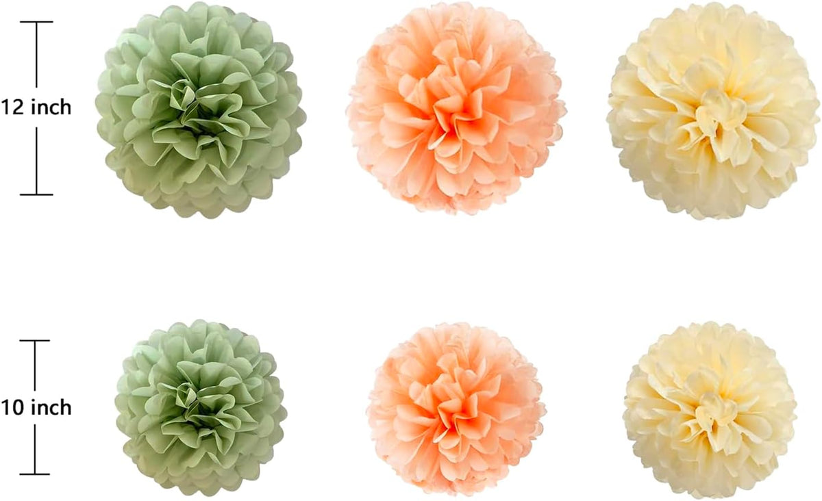 ZOOYOO Sage Green and Pink Cream Party Decoration - Green and Peach Tissue Paper Pom Poms for