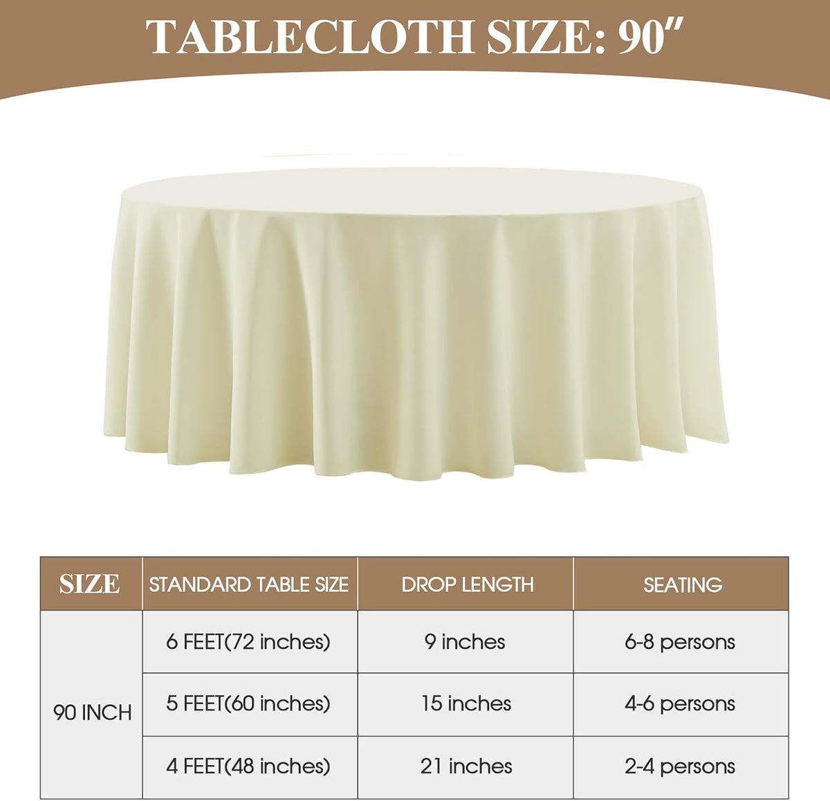 Round Tablecloth 2 Pack 90 Inch Ivory Tablecloths Washable Decorative Linen Polyester Table Clothes