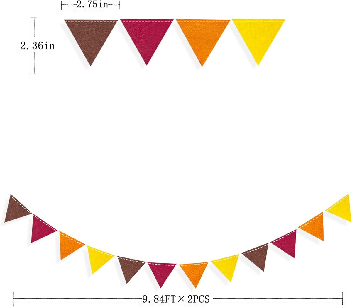 Fall Party Decoration Orange Yellow Brown Burgundy Felt Hanging Triangle Mini Bunting Pennant
