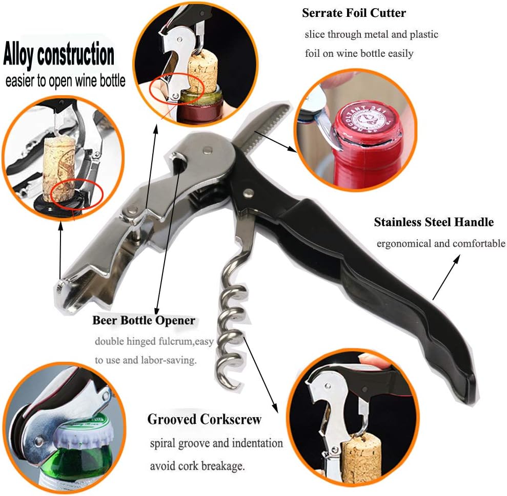 Professional Waiter Corkscrew Wine Openers Set, Heavy Duty Stainless Steel Hinges Wine Key for