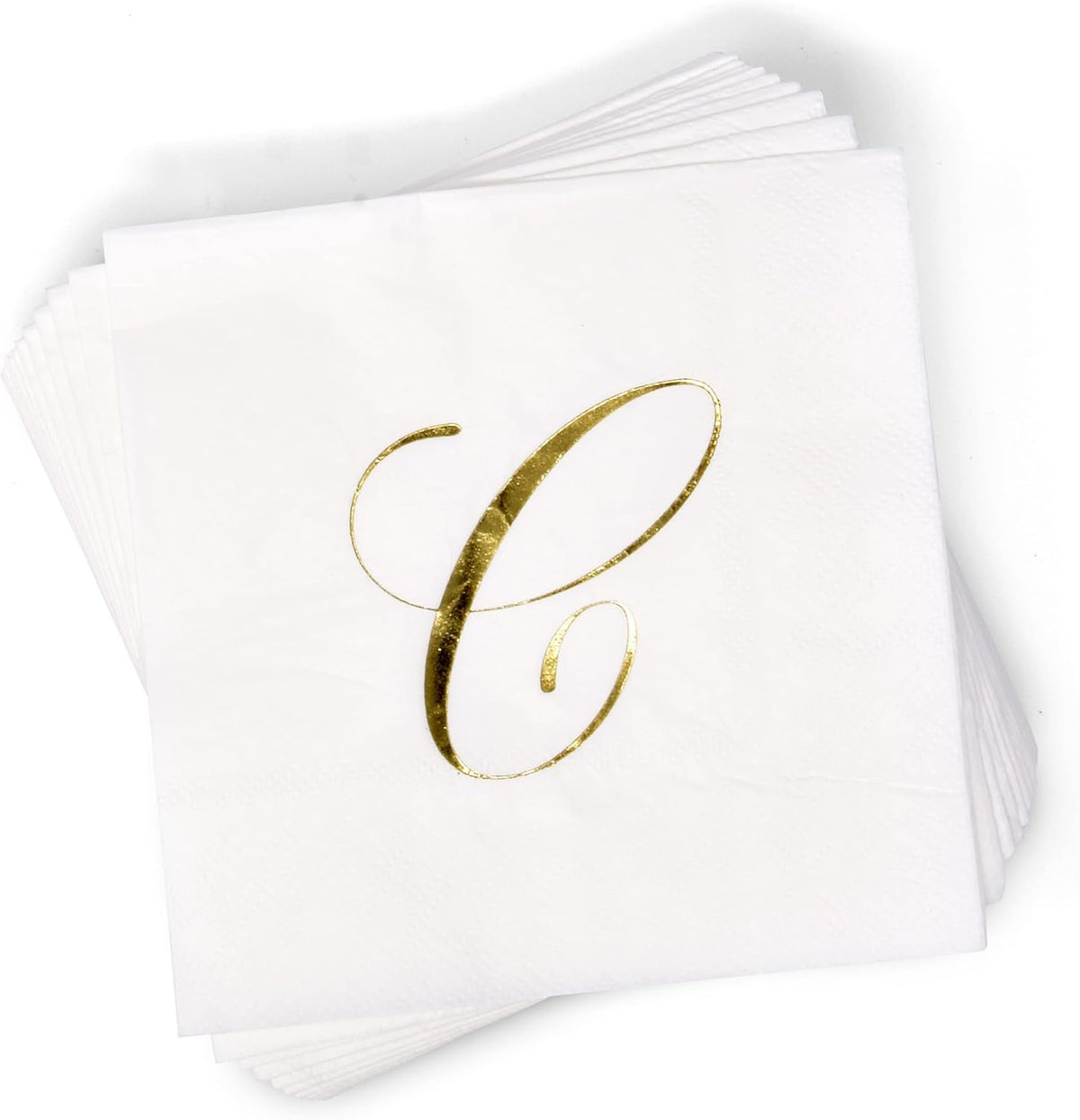 Gift Boutique 100 Gold Monogram Cocktail Napkins Letter C Disposable Paper Pack Elegant Metallic