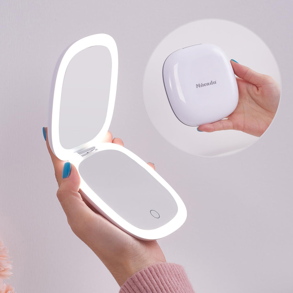 Compact LED Magnifying Travel Makeup-Mirror - 4 inches 1X/10X Magnification Small Hand Pocket