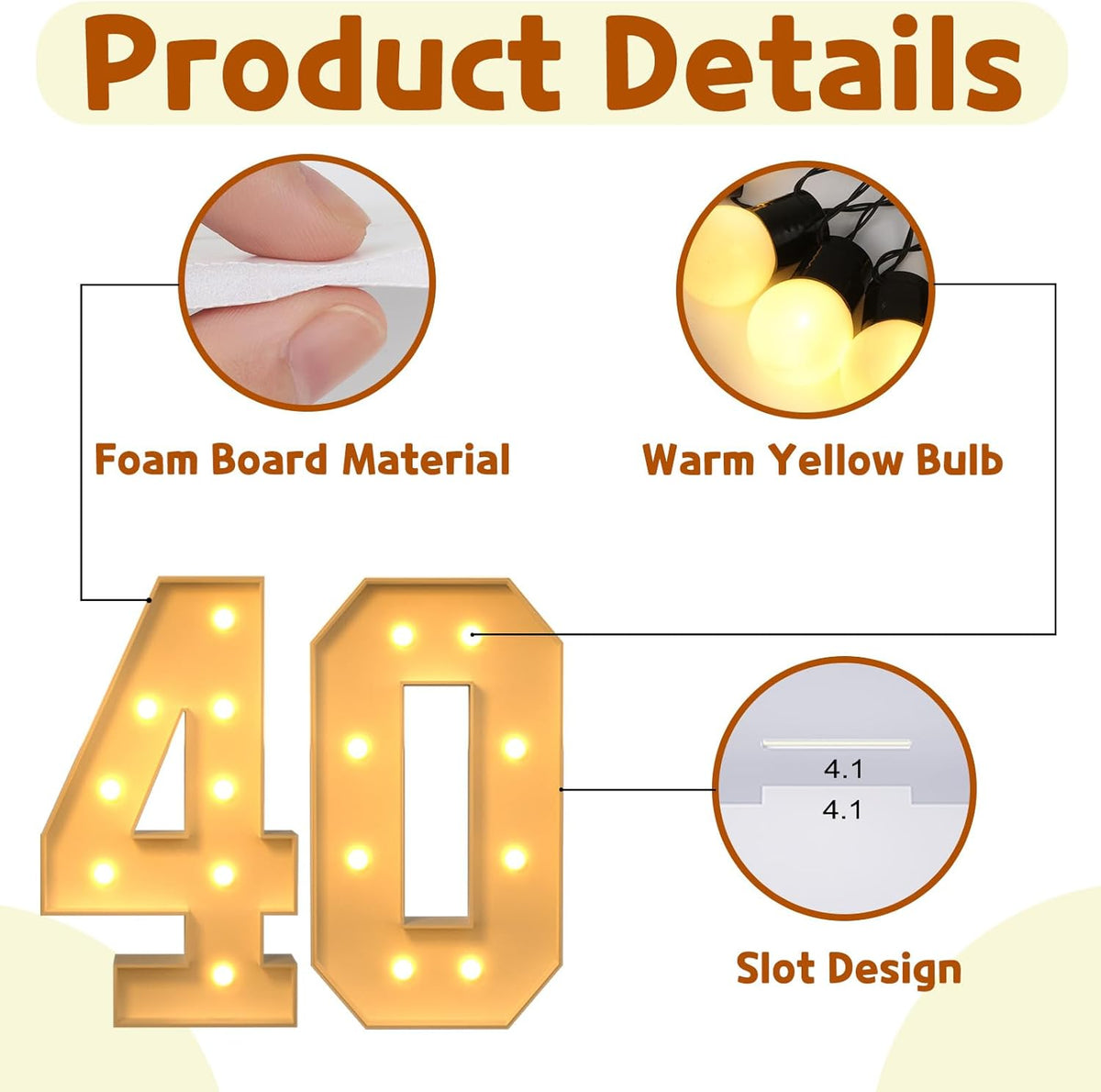 imprsv 3FT Marquee Numbers, Marquee Light Up Numbers 40th Birthday Decorations for Women Men, 40th