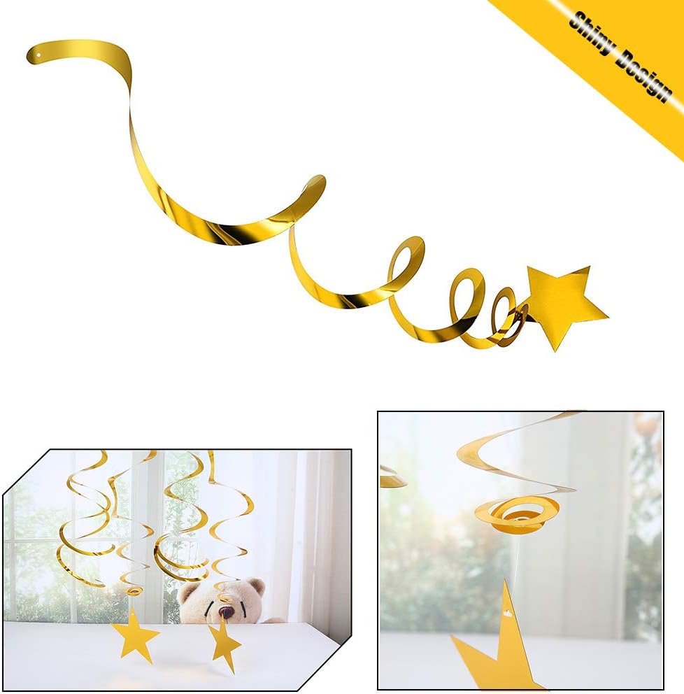 BEISHIDA Gold Star Hanging Swirl Decorations,Hanging Gold Party Supplies for Graduation Wedding
