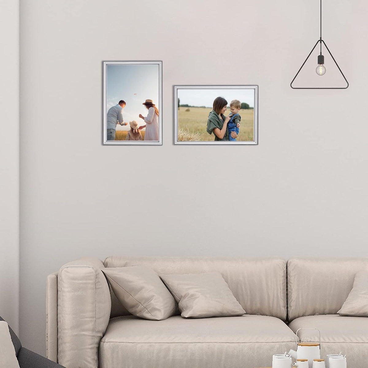 6x8 Picture Frame set of 2 Matte Silver Modern Simple Thin Aluminum Metal Photo Frame with HD Real