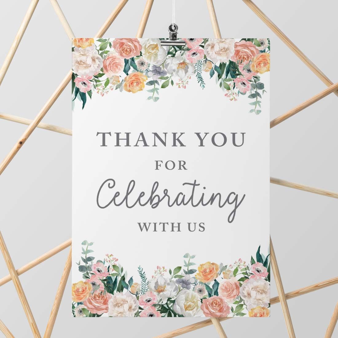 Andaz Press Extra Large Wedding Easel Board Party Sign, 12x18-inch, Peach Coral Floral Flowers