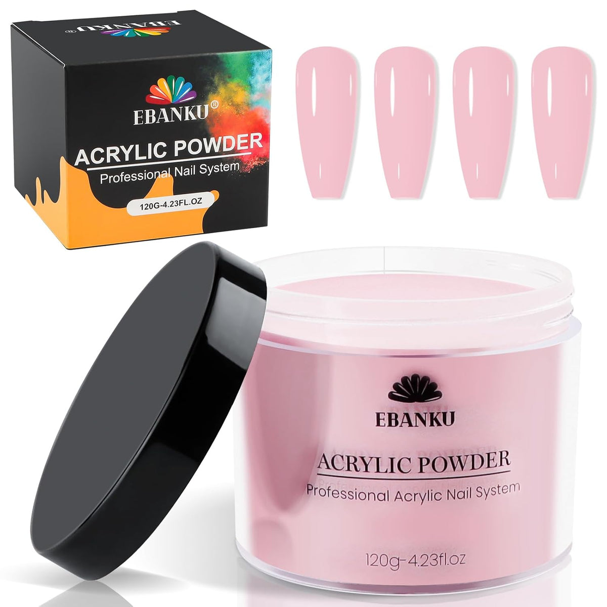 Pink Acrylic Powder, EBANKU 120g/4.23oz Cover Pink Nail Acrylic Powder Large Capacity Professional