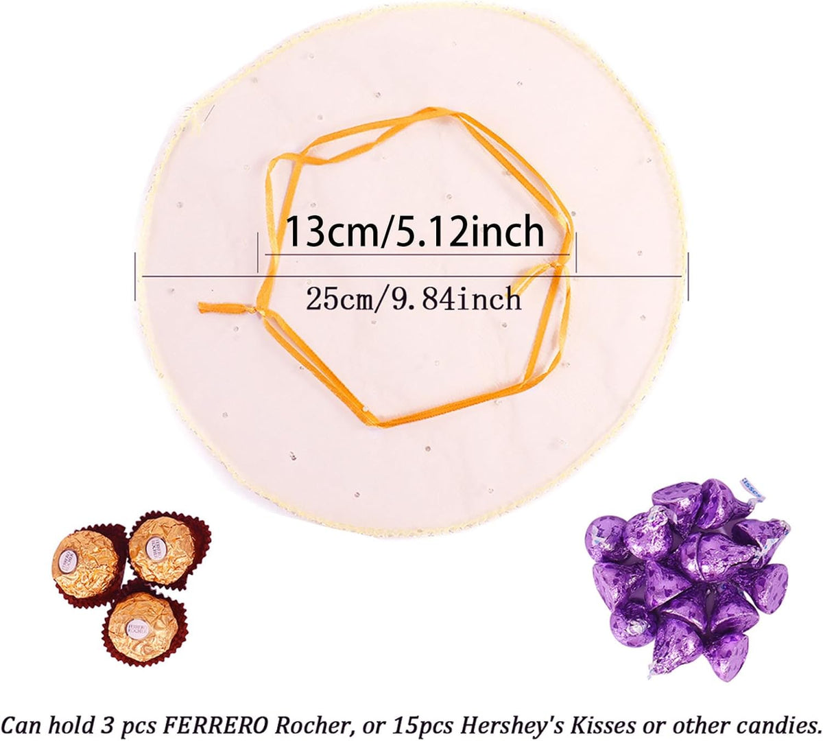 100Pcs Orange Round Organza Bags 9.8 Inch, Sheer Tulle Circles with Drawstring Halloween Candy