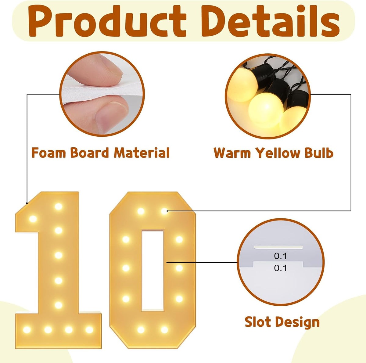 Imprsv 4FT Light Up Numbers, Marquee 10th Birthday Decorations for Girls Boys, Large Light Up 10th