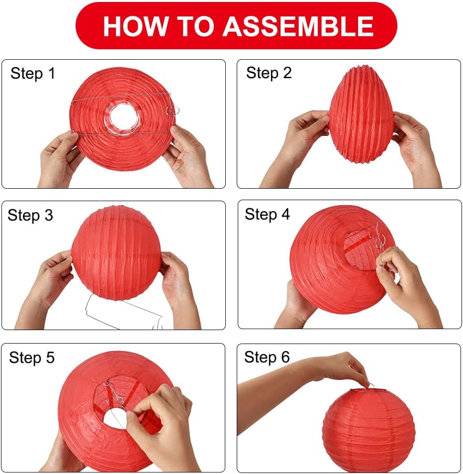 BEISHIDA 12-Inch Red Round Paper Lanterns Decorative Hanging Asia Chinese Japanese Paper Lanterns