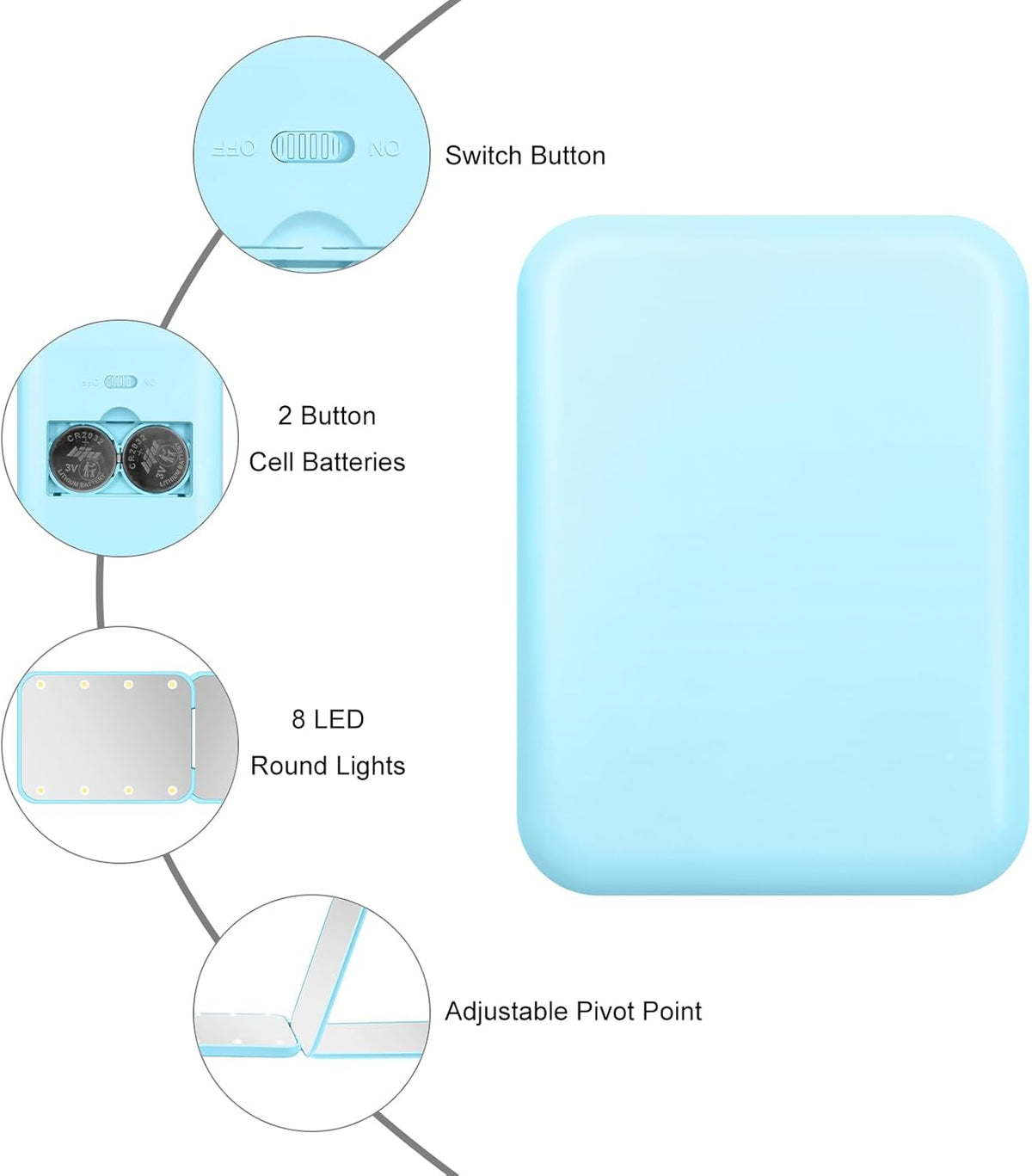 Compact Mirror, 1X/3X Magnification LED Pocket Mirror with Nternal BIattery, Mini Mirror for Purse