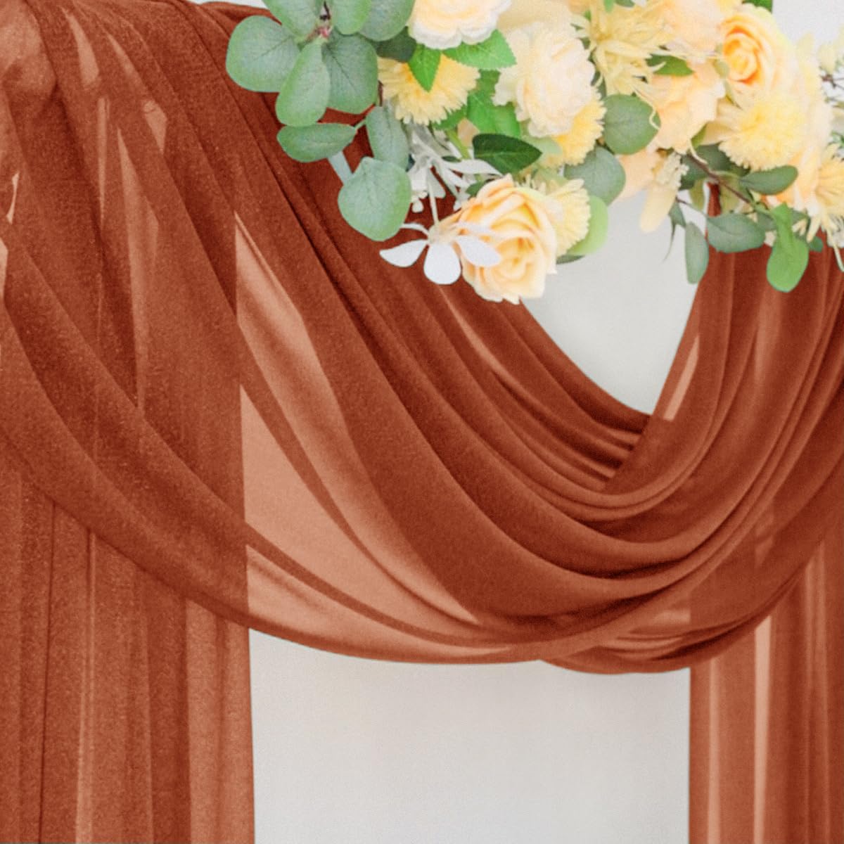 Socomi Terracotta Sheer Wedding Decor Fall Draping Fabric 29" x 20Ft 2 Panels Arch Outdoor Curtain