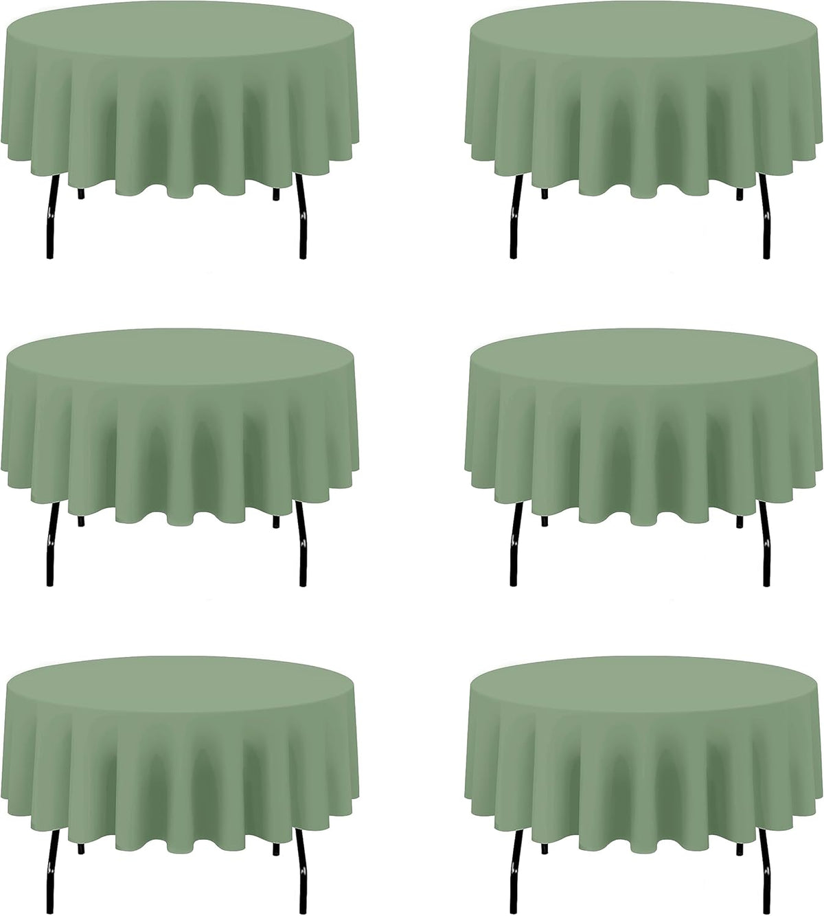 BRILLMAX 6 Pack Sage Green Round Tablecloths 90 Inch - Circle Bulk Linen Polyester Fabric Washable