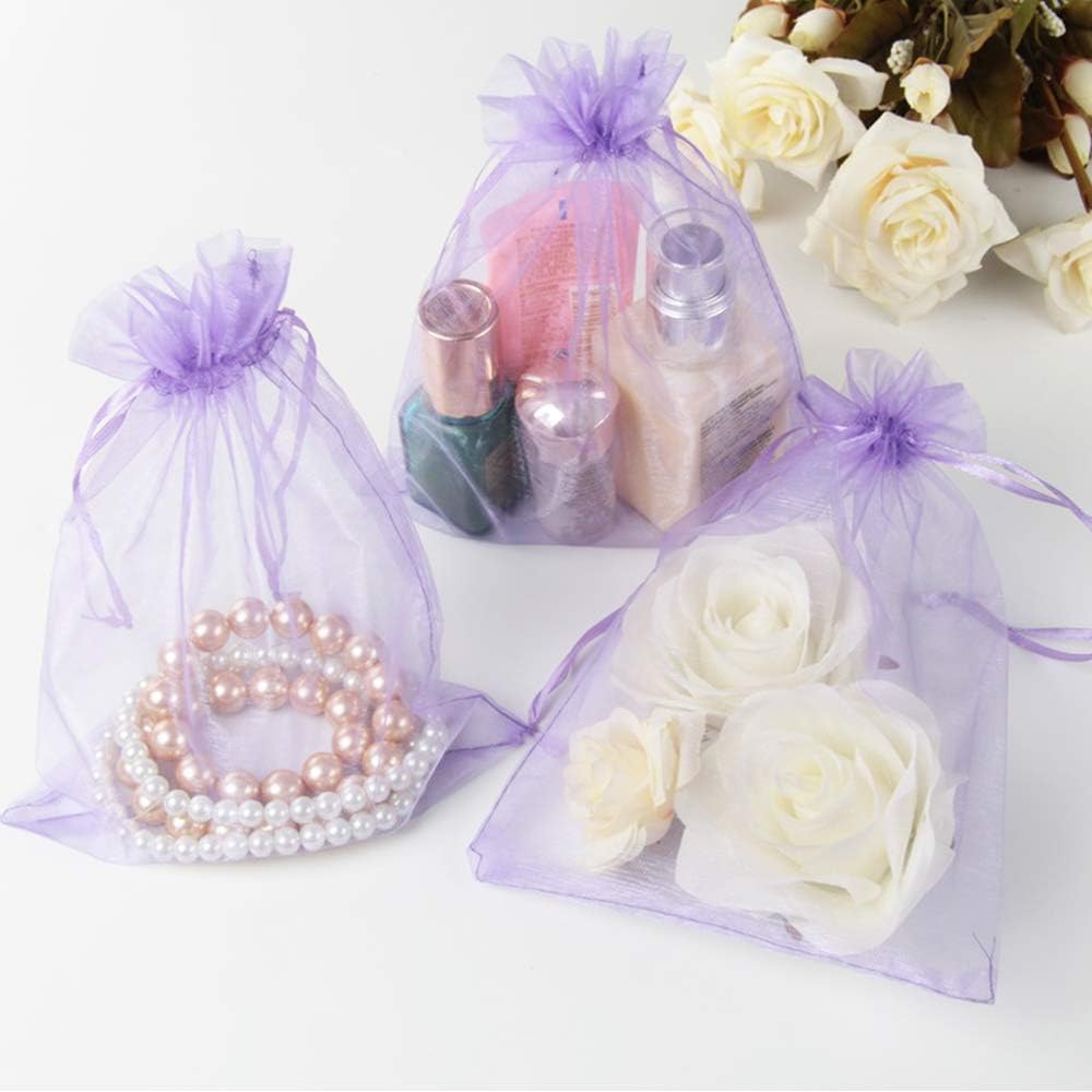 Wudygirl 100pcs Sheer Organza Bag 5 x 7 Inch Lavender Drawstring Transparent Jewelry Pouches