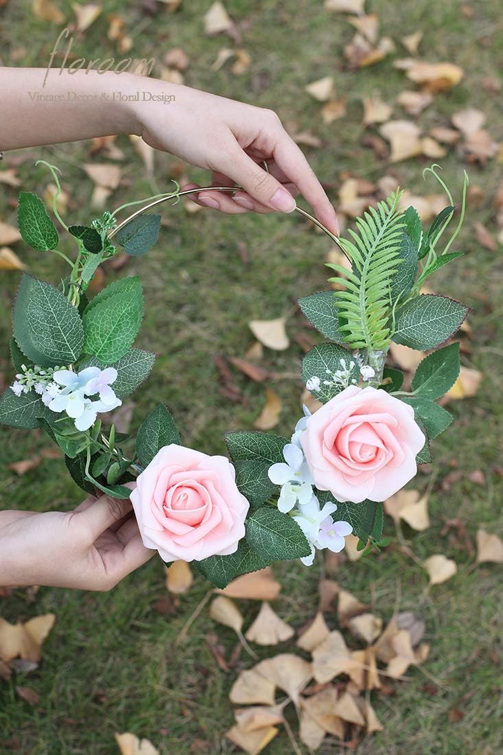 Floroom Artificial Flowers 25pcs Real Looking Blush Heirloom Foam Fake Roses with Stems for DIY