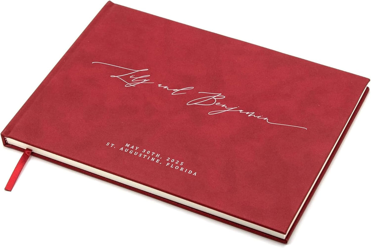 MUUJEE Personalized Guestbook in Red - Premium Custom Modern Guest Book for Wedding Reception