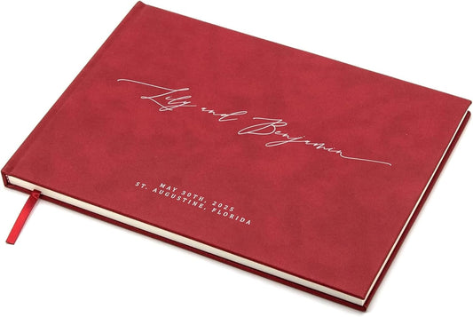 MUUJEE Personalized Guestbook in Red - Premium Custom Modern Guest Book for Wedding Reception