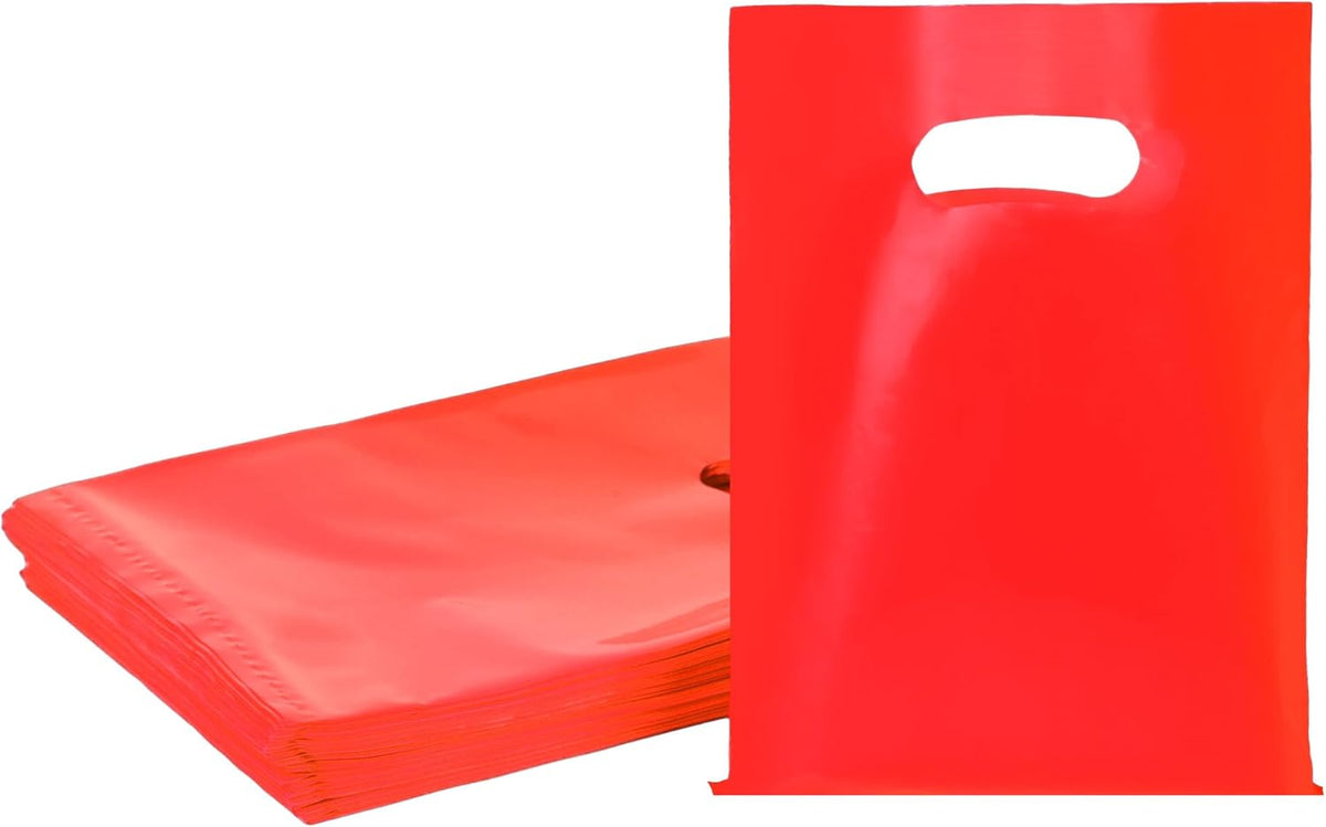 Red 100 PCS Small Gift Bags, 6"x8" Goodie Party Favor Bags with Handle, Treat Retail Pouches for