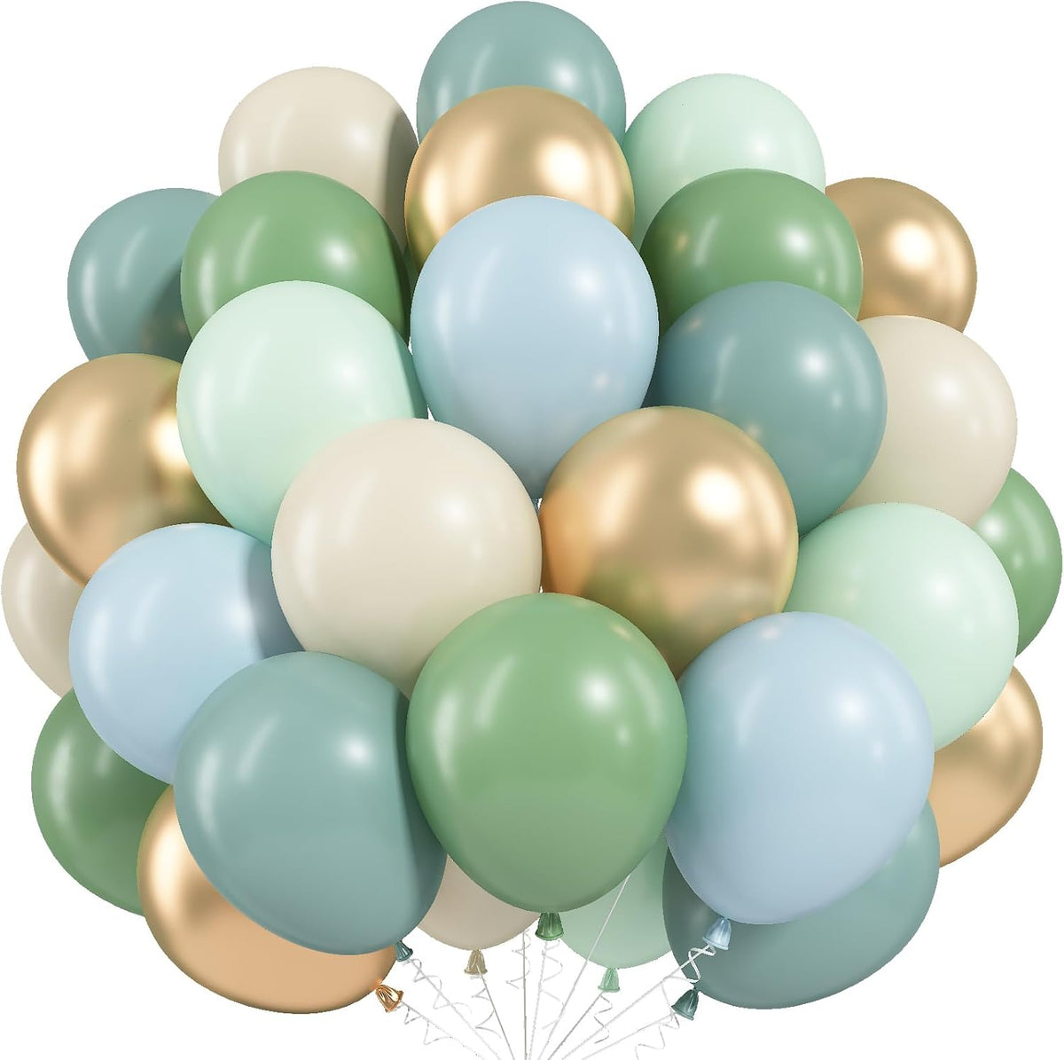 Dusty Blue Green Balloons, 60 Pcs 12 Inch Haze Fog Blue Sage Green Balloons with Sand White