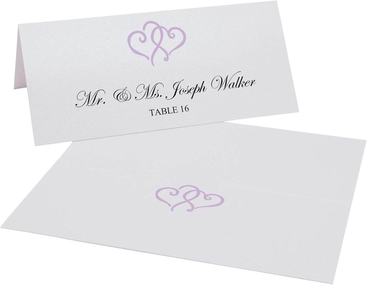 Linked Hearts Place Cards, Lavender (Choose Color), Set of 150, Pre-cut and Scored - Wedding
