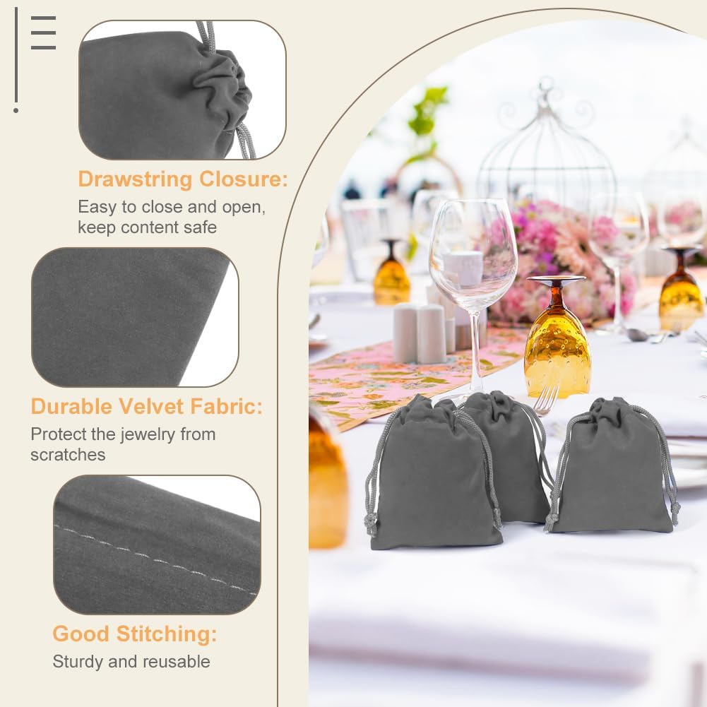 Shintop 50pcs velvet Gift bags, 3x4inch Little Grey Drawstring Jewelry pouches Coin Purse for Dice